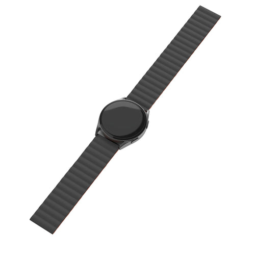 Magnetic Silicone Strap, black/orange, on a watch, 3/4 front view
