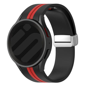 Silicone Magnetic Sport Strap, black/red, on a watch, 3/4 front view