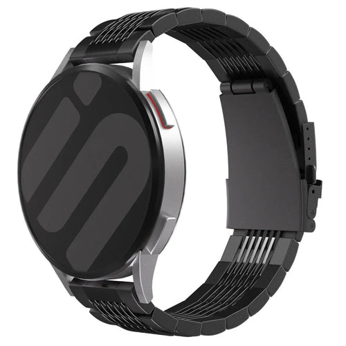 Luxury Steel Link Strap, black, on a watch, 3/4 front view