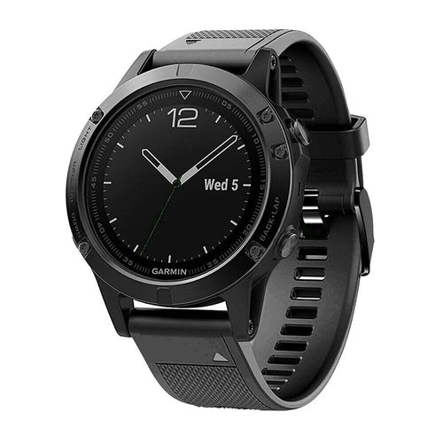Silicone Strap, black, on a watch, 3/4 front view