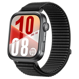 Wave Nylon Strap, black, on a watch, 3/4 front view