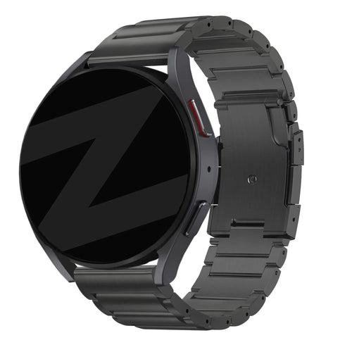 Titanium Strap 'Classic', black, on a watch, 3/4 front view