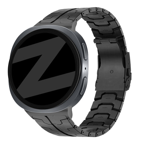 Steel Iron Strap, black, on a watch, 3/4 rear view
