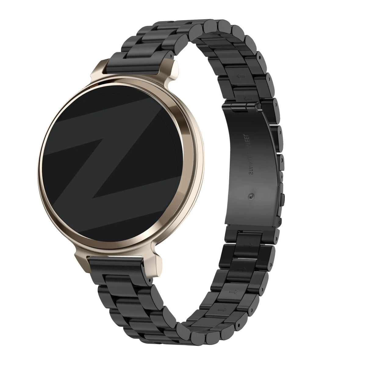 Steel Strap 'Classic', black, on a watch, 3/4 rear view