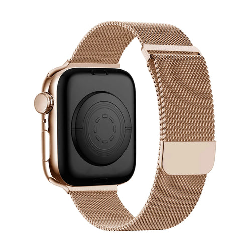 Milanese Loop Strap, rose gold, on a watch, 3/4 rear view