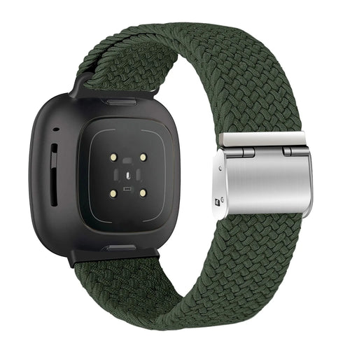 Nylon Adjustable Braided Strap, olive green, on a watch, 3/4 rear view