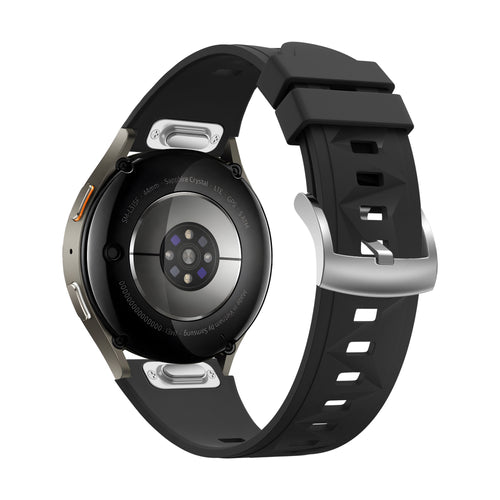Silicone Strap 'Easy Fit', black, on a watch, 3/4 rear view