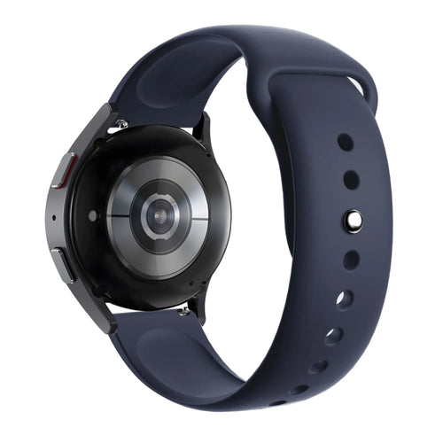 Silicone Sport Strap 'Deluxe', dark blue, on a watch, 3/4 rear view