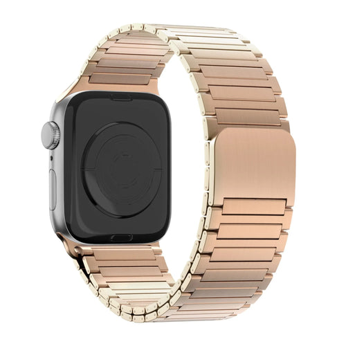 Magnetic Steel Strap 'Deluxe', rose gold, on a watch, 3/4 rear view