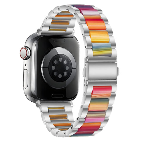 Steel Resin Strap, silver, on a watch, 3/4 rear view