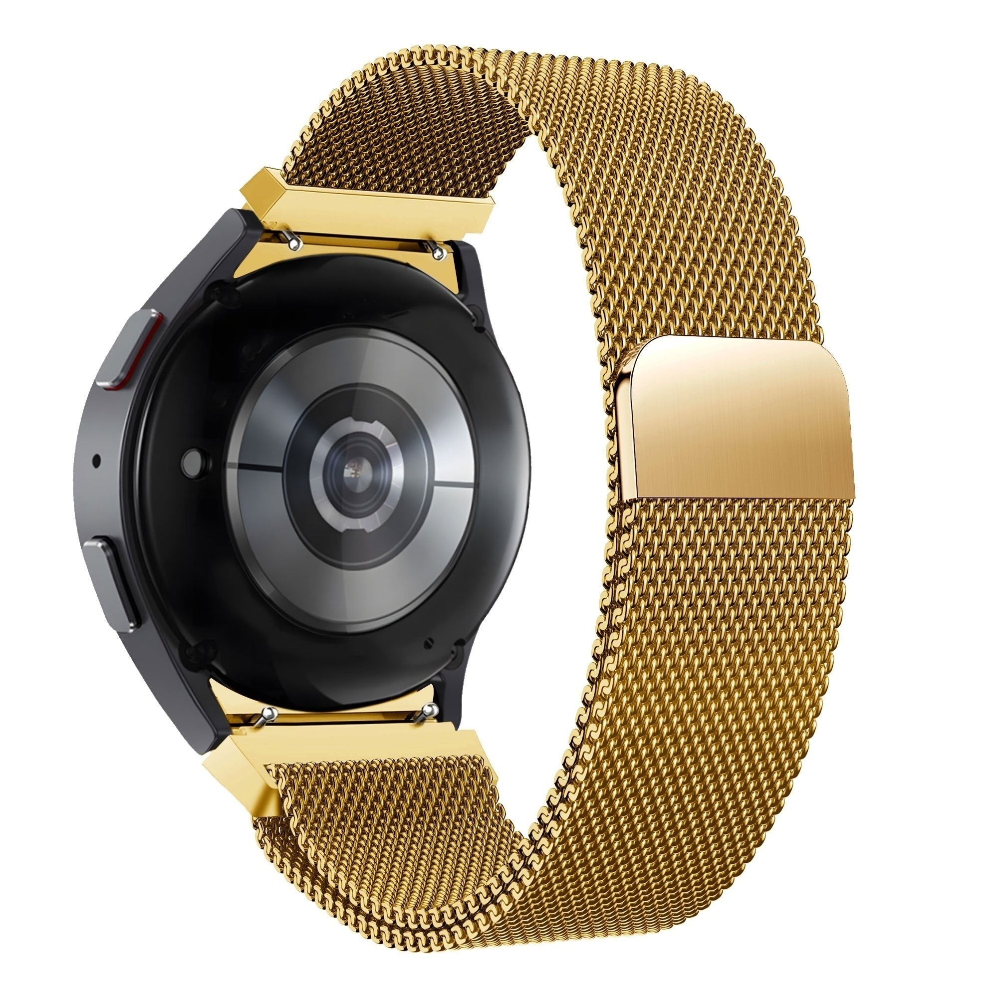 Milanese Loop Strap, gold, on a watch, 3/4 rear view