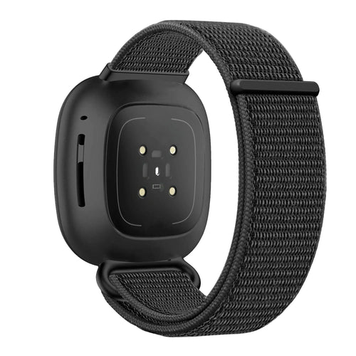 Nylon Loop Strap, black, on a watch, 3/4 rear view