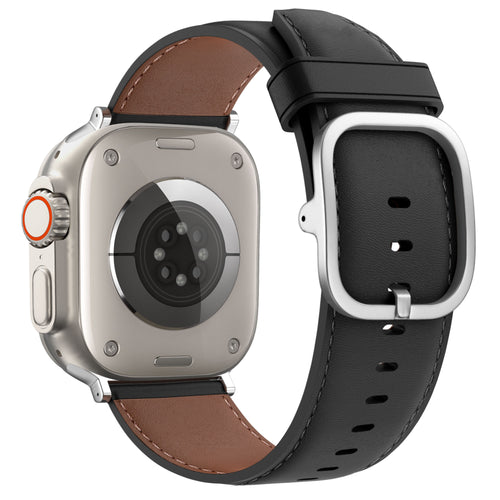 Leather Strap 'Classic', black, on a watch, 3/4 rear view