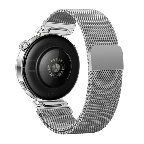 Milanese Strap 'Easy Fit', silver, on a watch, 3/4 rear view