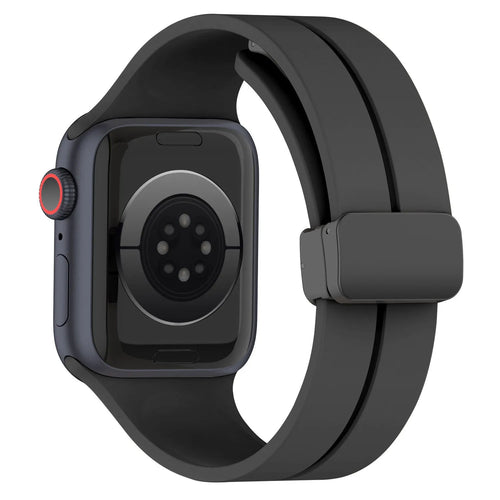 D-Buckle Silicone Strap, black, on a watch, 3/4 rear view