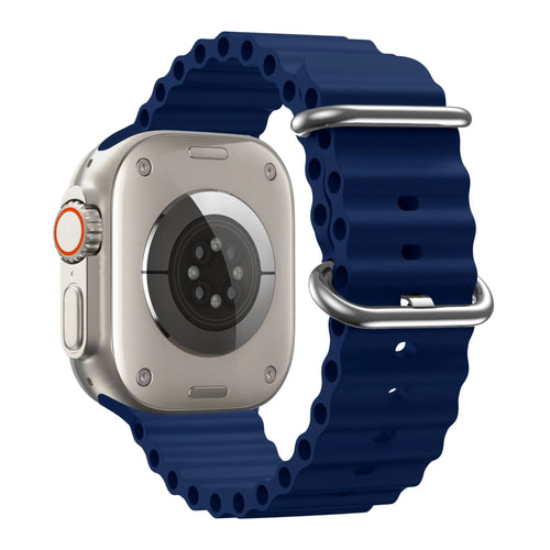 Silicone Ocean Strap 'Classic', dark blue, on a watch, 3/4 rear view