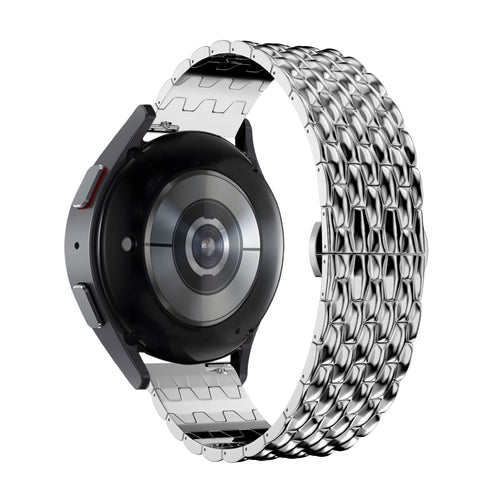 Steel Strap 'Dragon', silver, on a watch, 3/4 rear view