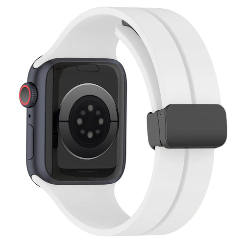 D-Buckle Silicone Strap, white, on a watch, 3/4 rear view