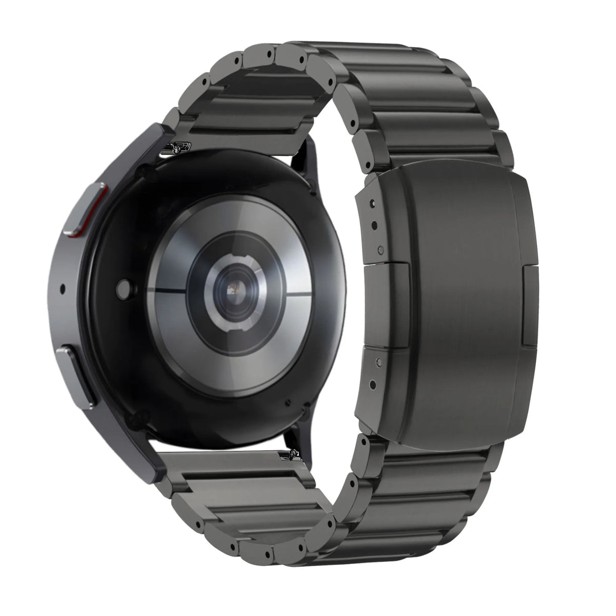 Titanium Strap 'Classic', black, on a watch, 3/4 rear view