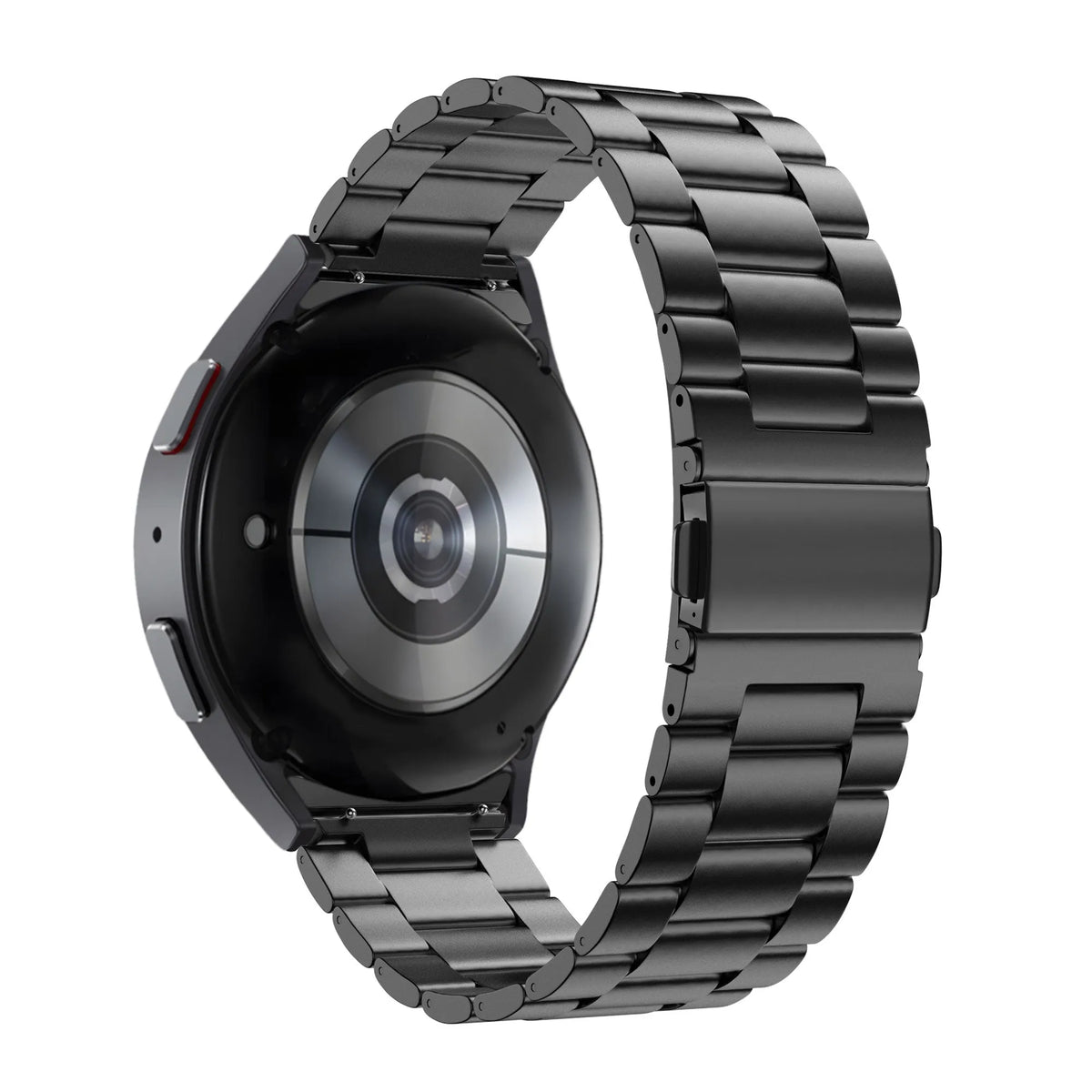 Titanium Strap 'Classic', black, on a watch, 3/4 rear view