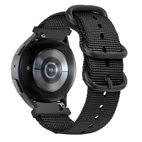 Buckled Nylon Strap, black, on a watch, 3/4 rear view