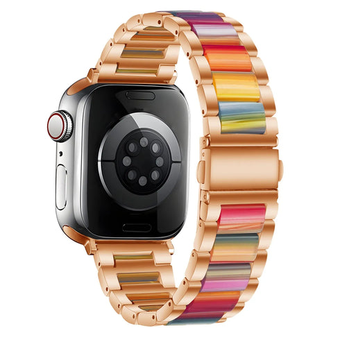 Steel Resin Strap, rose gold, on a watch, 3/4 rear view
