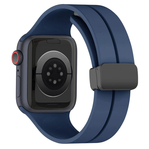 D-Buckle Silicone Strap, dark blue, on a watch, 3/4 rear view