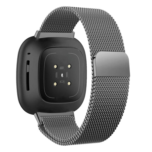 Milanese Loop Strap, black, on a watch, 3/4 rear view