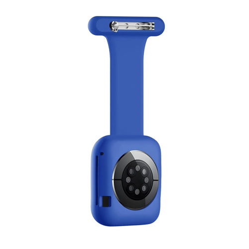 Silicone Nurse Fob, dark blue, on a watch, 3/4 rear view