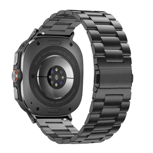 Steel Strap 'Classic', black, on a watch, 3/4 rear view