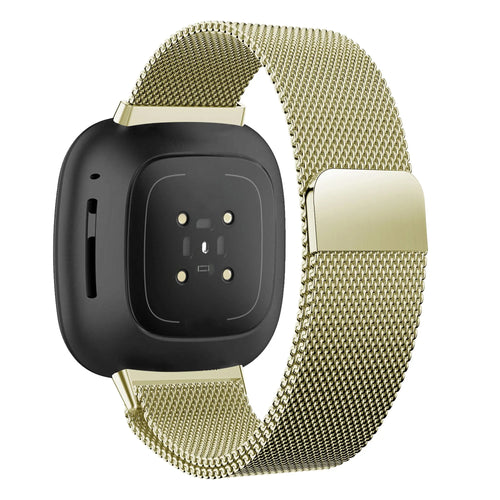 Milanese Loop Strap, gold, on a watch, 3/4 rear view