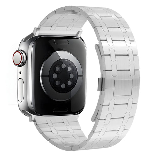 Royal Steel Strap, silver, on a watch, 3/4 rear view