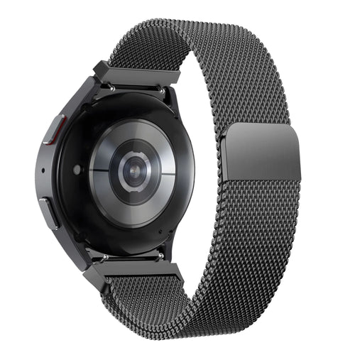 Milanese Loop Strap, black, on a watch, 3/4 rear view