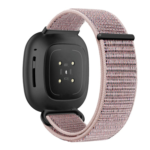 Nylon Loop Strap, pink, on a watch, 3/4 rear view