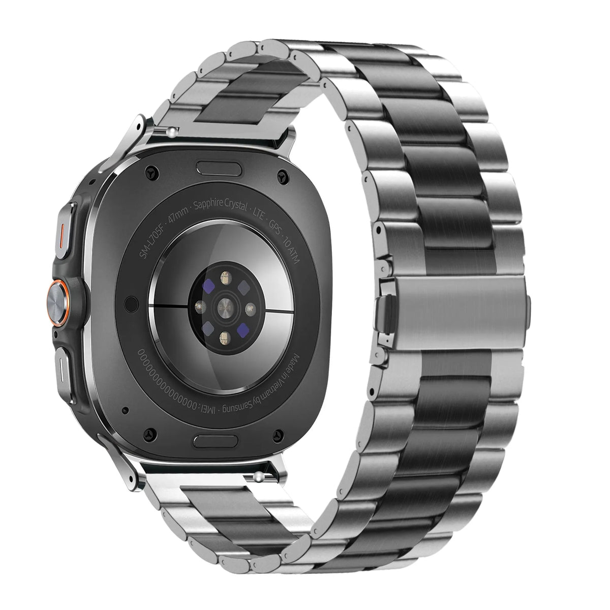 Steel Strap 'Classic', silver/black, on a watch, 3/4 rear view