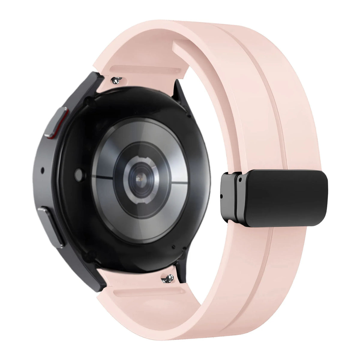 D-Buckle Silicone Strap, pink, on a watch, 3/4 rear view