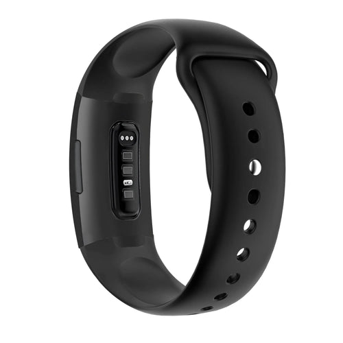 Silicone Sport Strap 'Deluxe', black, on a watch, 3/4 rear view