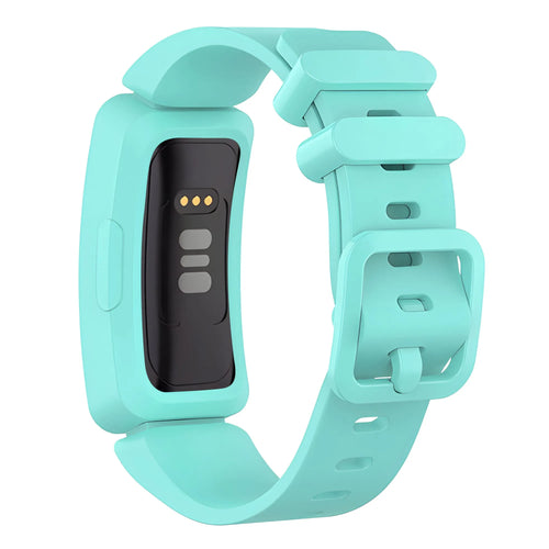 Silicone Strap, aqua, on a watch, 3/4 rear view