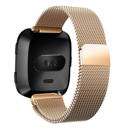 Milanese Loop Strap, rose gold, on a watch, 3/4 rear view