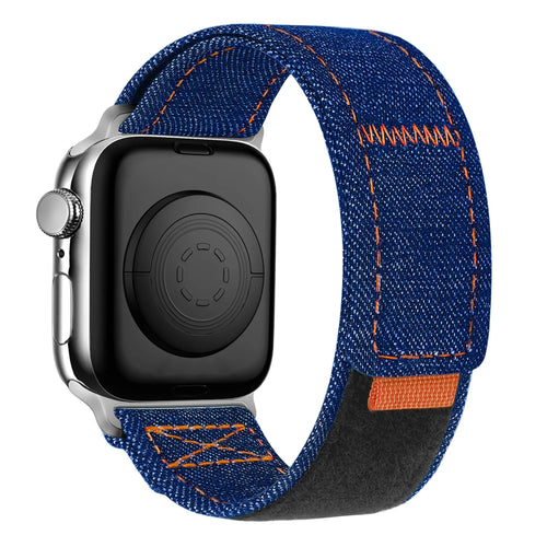 Nylon Denim Strap, blue, on a watch, 3/4 rear view
