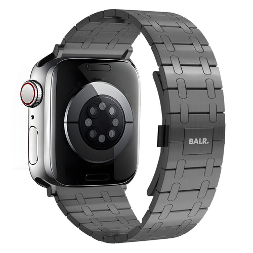 Stainless Steel Strap, black, on a watch, 3/4 rear view
