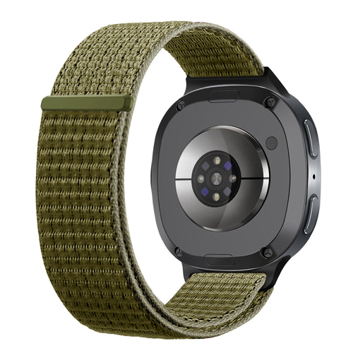 Nylon Strap, olive, on a watch, 3/4 rear view
