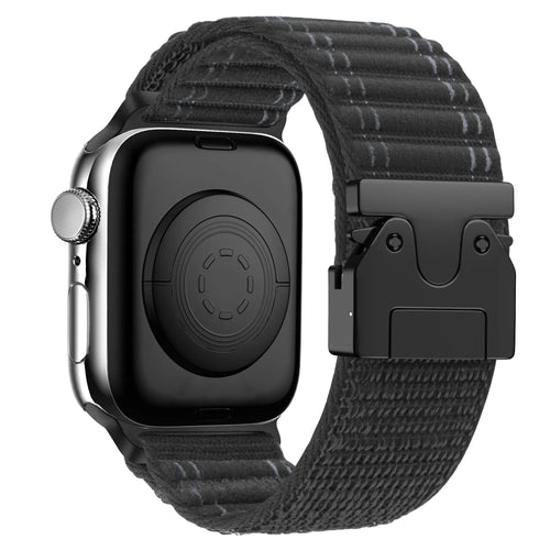 Nylon Strap 'Deluxe' P-Buckle, black, on a watch, 3/4 rear view