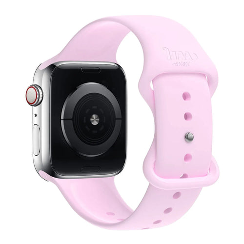 Silicone Strap, bright pink, on a watch, 3/4 rear view