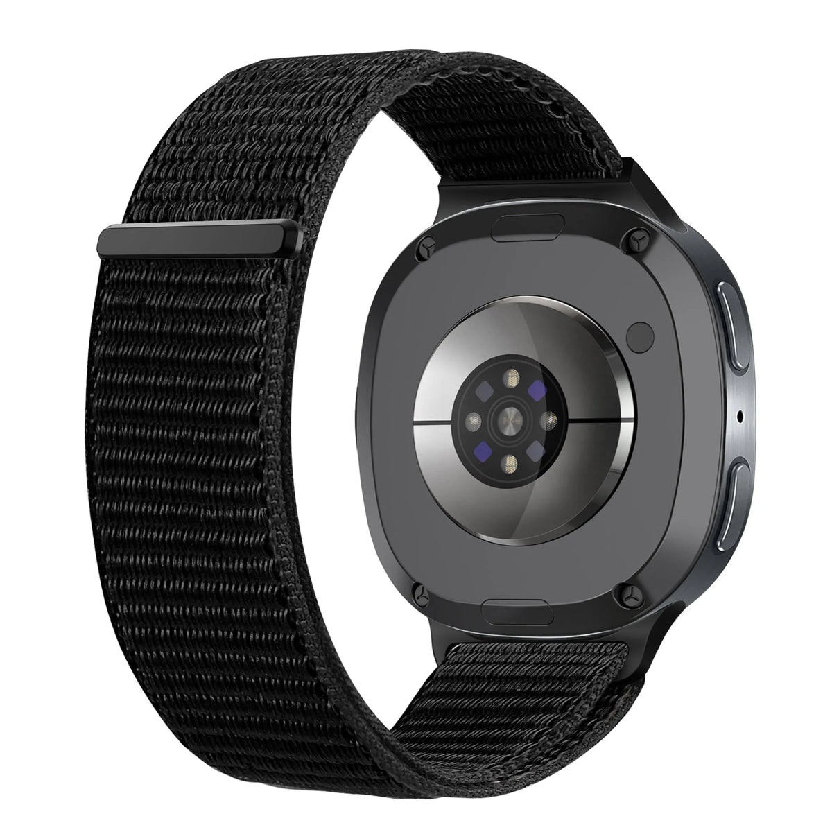 Nylon Strap, black, on a watch, 3/4 rear view