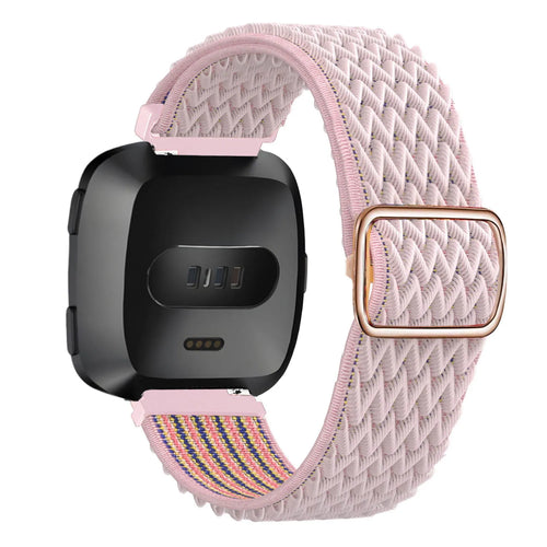Nylon Elastic Strap, pink, on a watch, 3/4 rear view