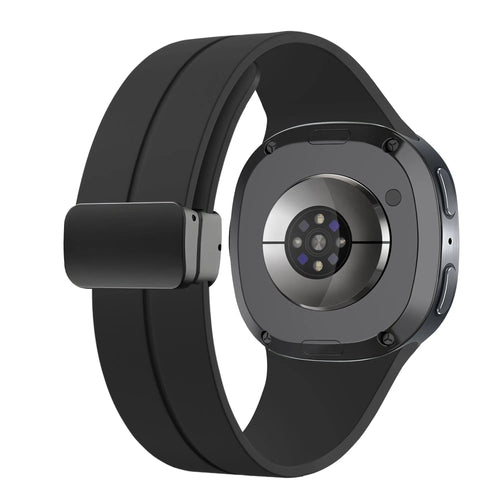 D-Buckle Silicone Strap, black, on a watch, 3/4 rear view