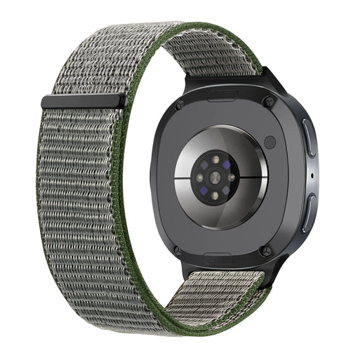 Nylon Strap, olive green, on a watch, 3/4 rear view