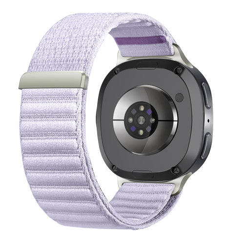Wave Nylon Strap, light purple, on a watch, 3/4 rear view