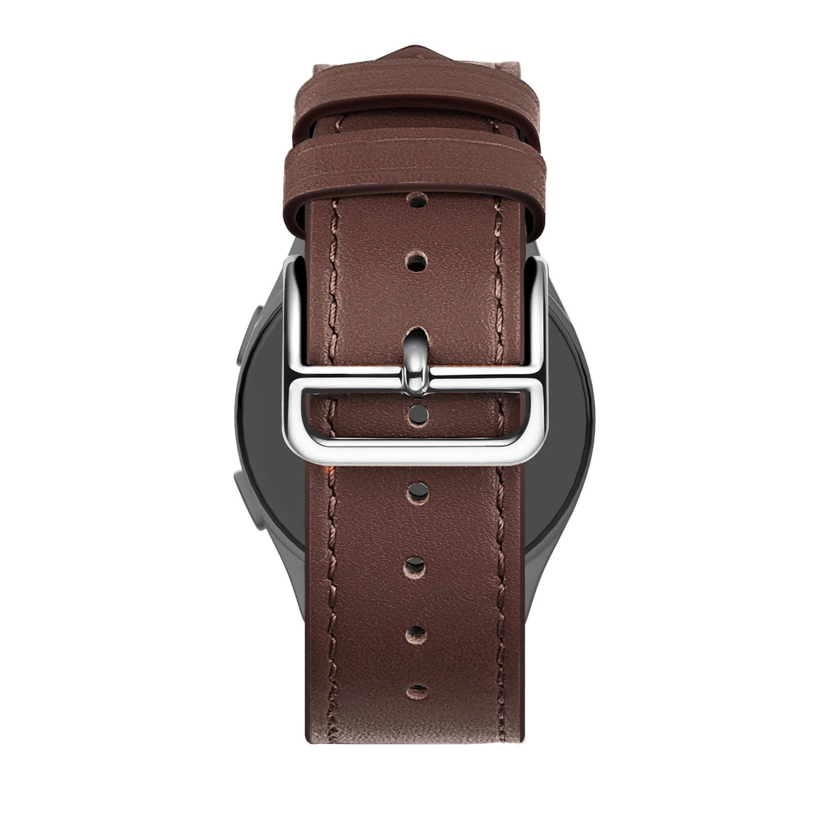 Leather Strap 'Deluxe', brown, on a watch, 3/4 rear view